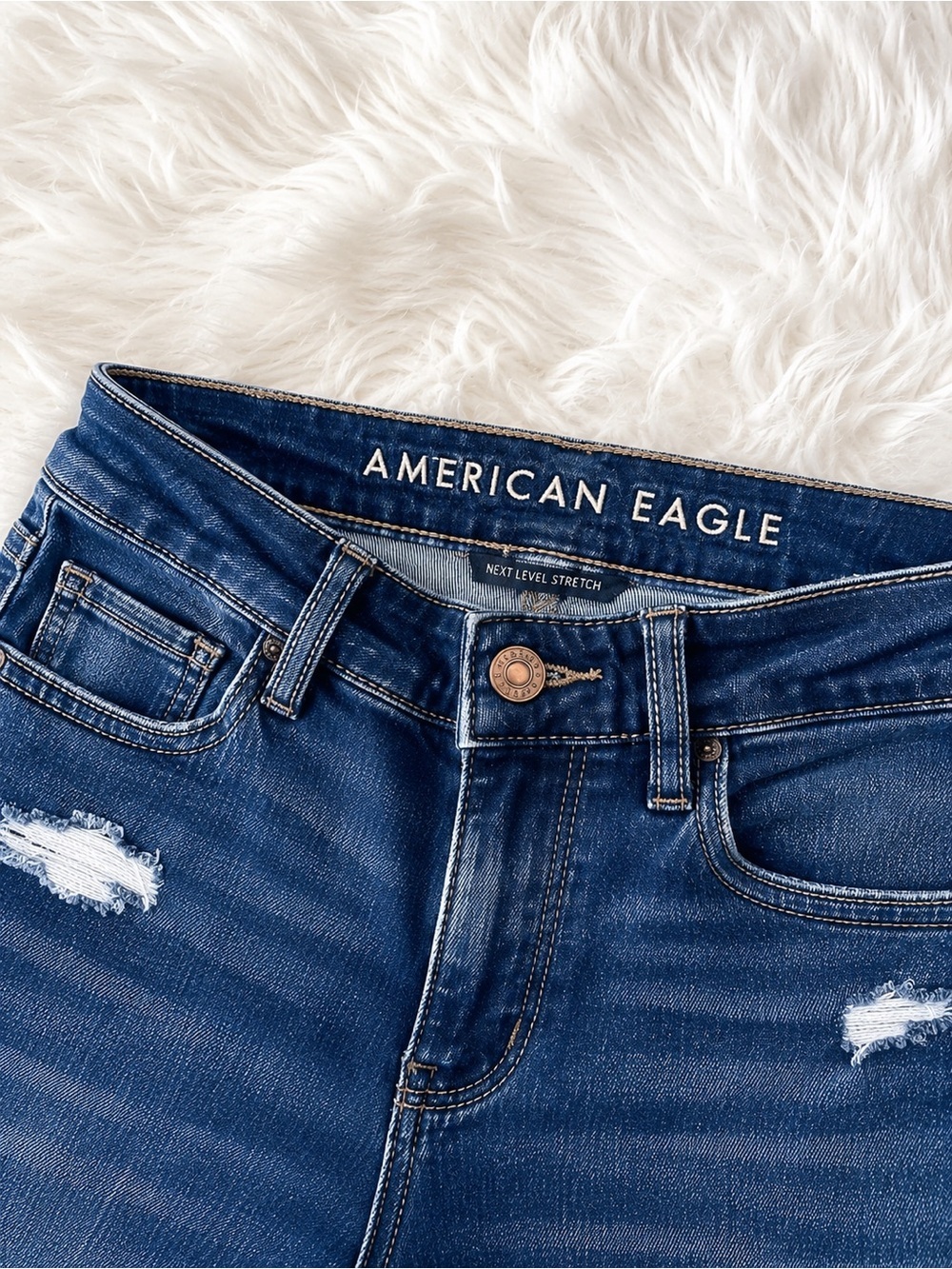 American Eagle High Rise Jegging Jeans Size 00 Dark Wash Distressed Stretch - Picture 2 of 5